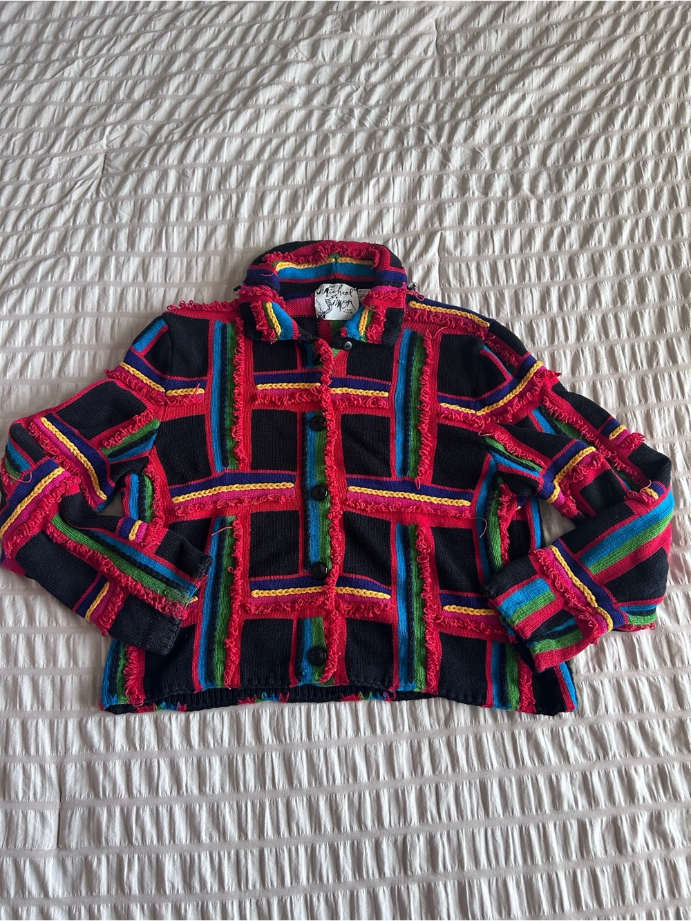 Michael Simon Vintage 90's Color Block Knit Cardigan (L)
